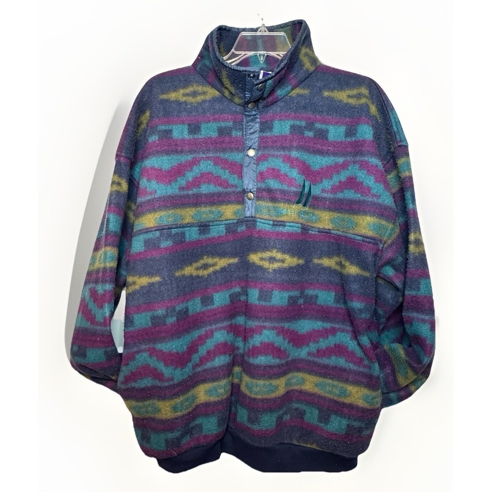 VTG Arctic Image 1/4 Button Up Fleece Alaska Aztec Mens XXL Fall 90s Y2k